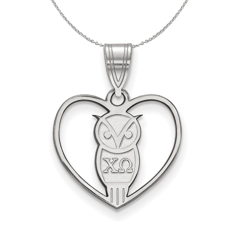 Sterling Silver Chi Omega Heart Pendant Necklace - 20 Inch
